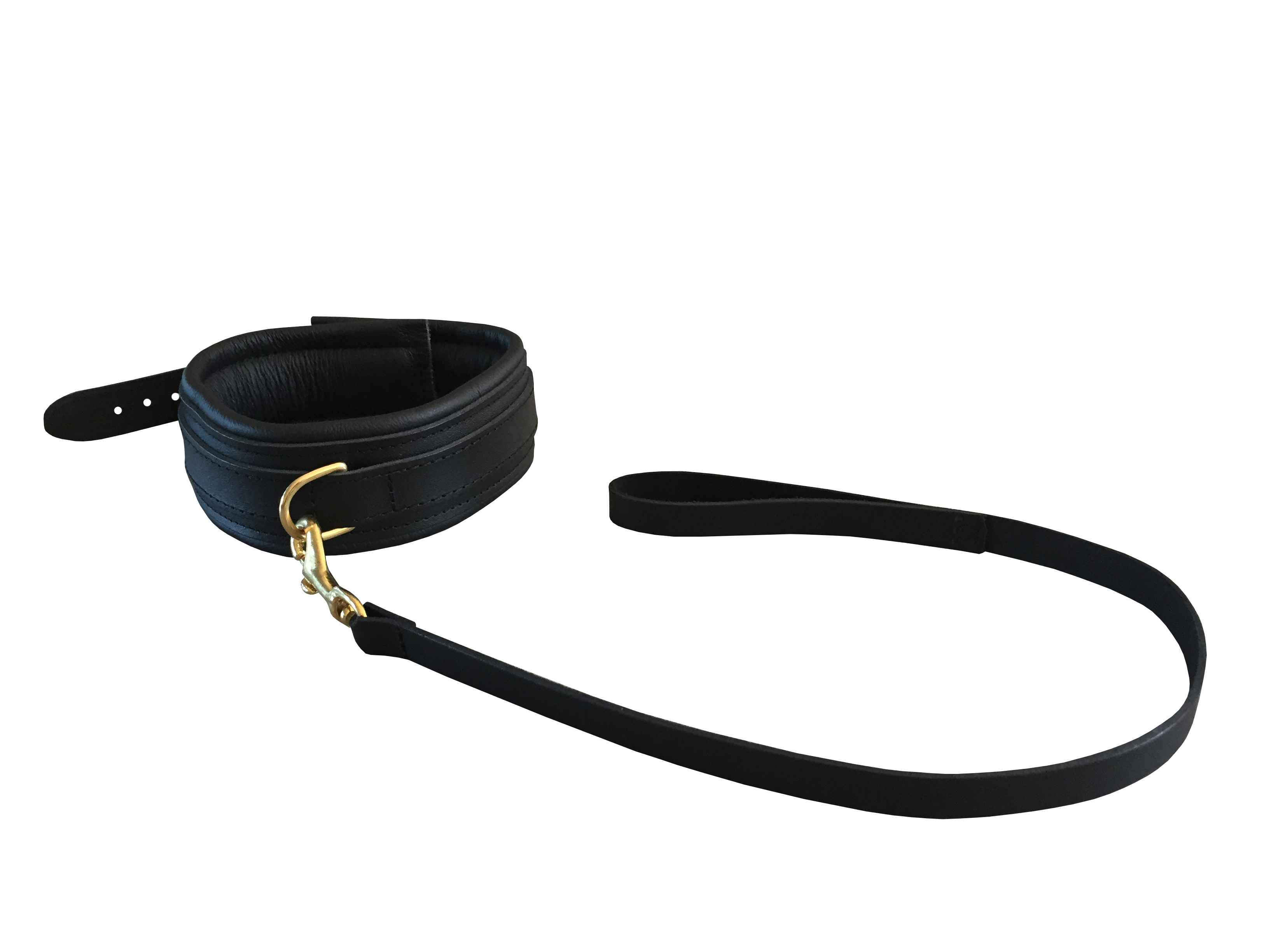 Leder Halsfessel Schwarz mit Leine ca. 42 cm