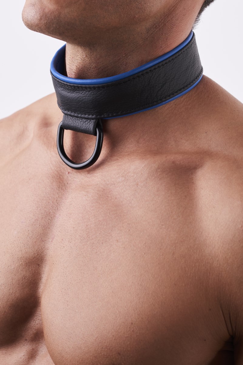 Soft Leder Halsband Schwarz/Blau
