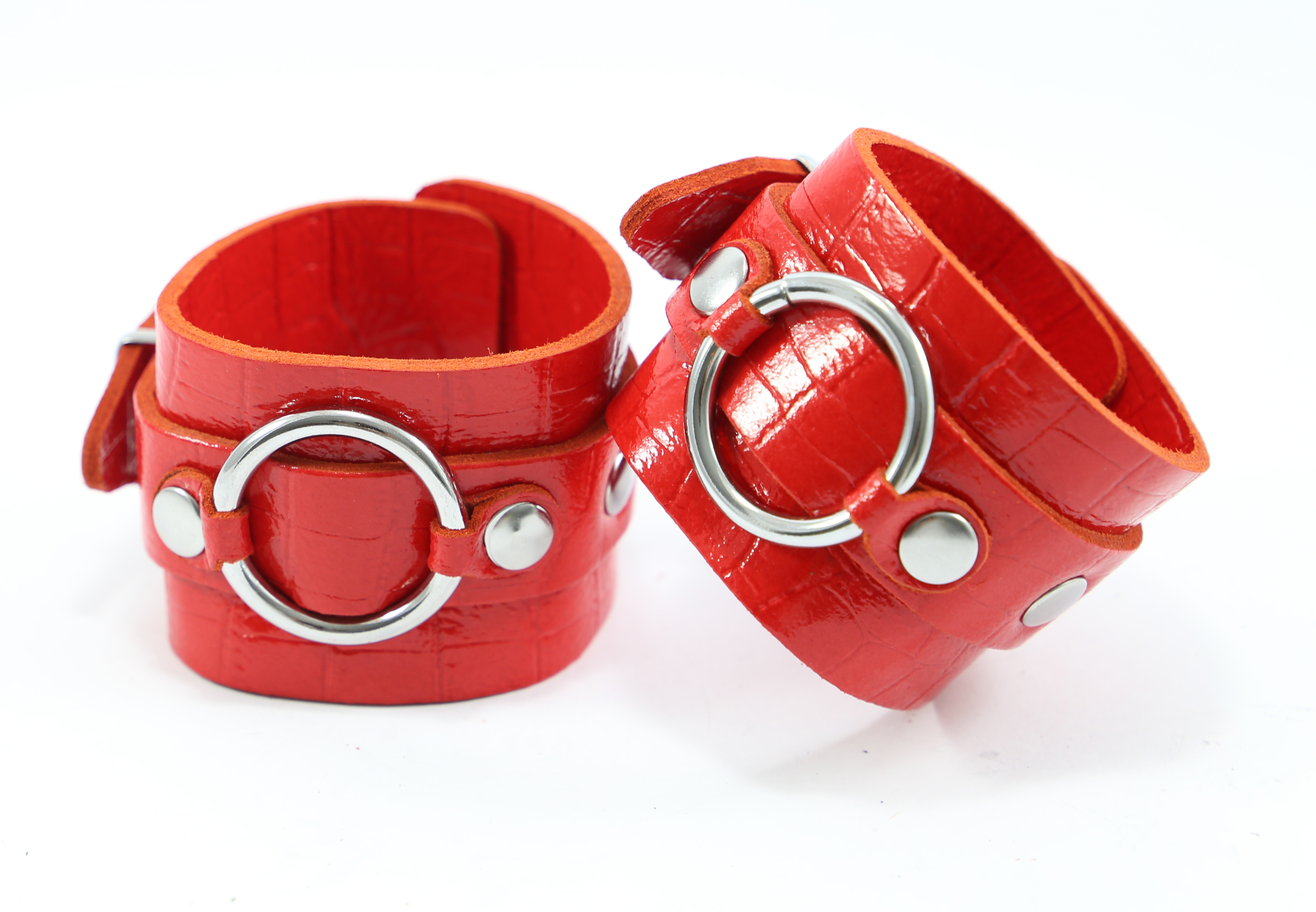 Handfessel Lackleder Kroko Rot Breit